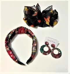 Chiffon bow, headband with matching earrings